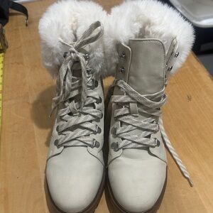 Esprit Taupe Lace-Up Faux Fur Trim Winter Boots